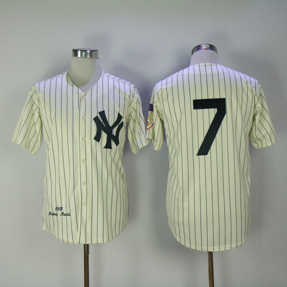 Men New York Yankees 7 No name Cream MLB Jerseys